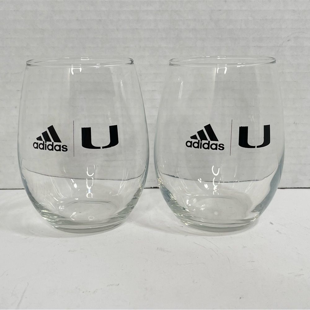 Adidas University of Miami Hurricanes Stemless Wine Glasses UM Clear Set of 2 - Picture 6 of 6